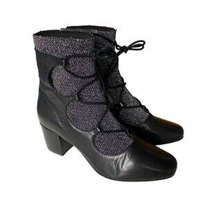 Solsana Cupid Black Leather Glitter Ghillie Boots Women's Sz 38 EU Whimsigoth‎